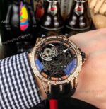 Copy Roger Dubuis Excalibur Skeleton Watch Rose Gold Diamond-set